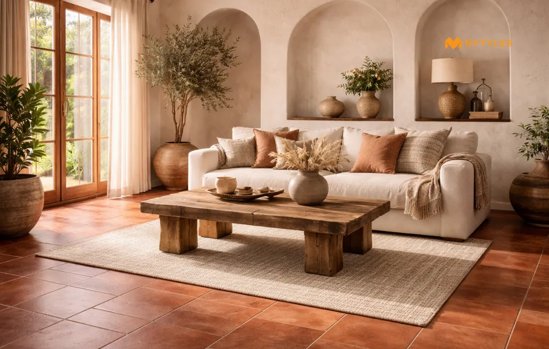 Porcelain Brown Floor Tile in Living Room